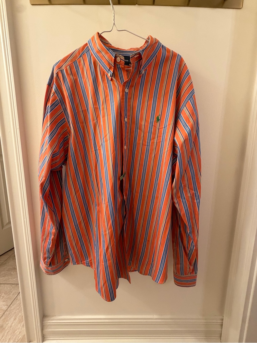 Ralph Lauren Orange, Blue & White Striped Button-Down Shirt
